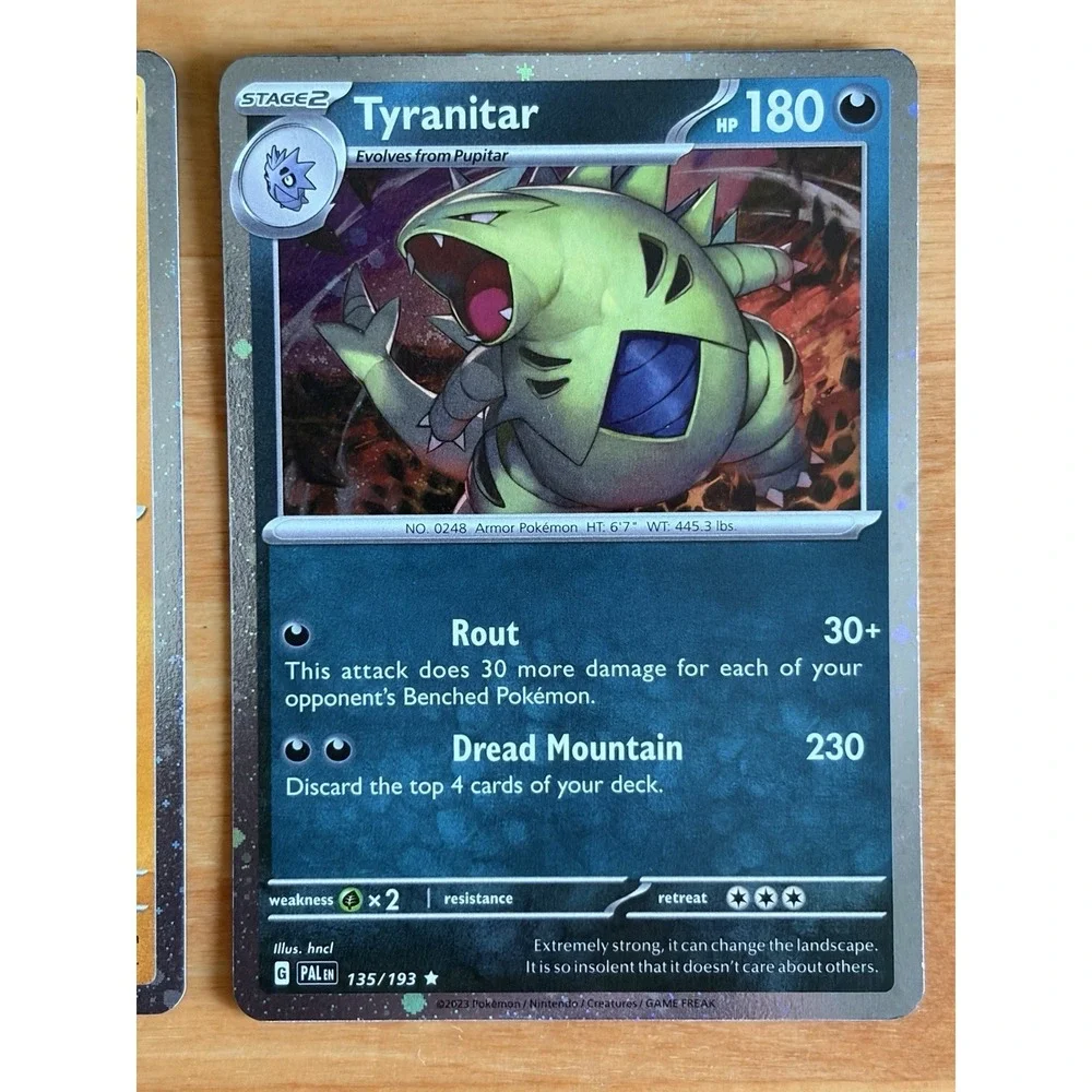 Pokémon Paldea Evolved Tyranitar 135/193 Cosmos Holo + R Holo Larvitar & Pupitar